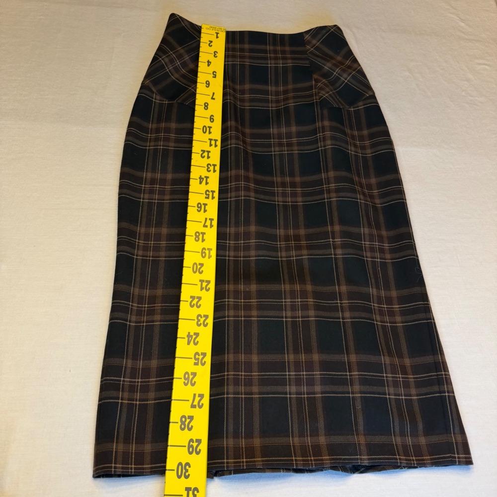 Body by Victoria Pencil Skirt Womens 4 Brown Plaid Wool Blend Pleated back Midi - Picture 3 of 12